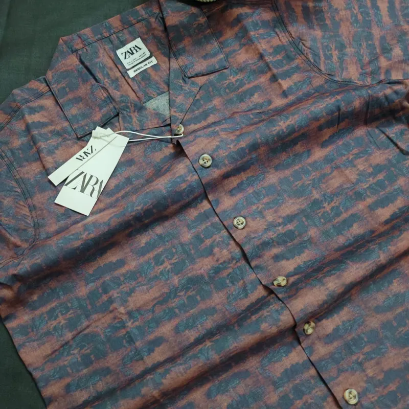 Zara Men's Cuban Collar Abstract Printed Half Sleeve Shirt Wholesale Bangladesh