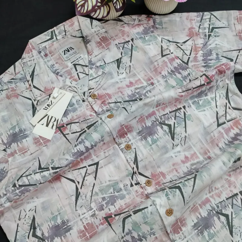 Zara Men's Cuban Collar Abstract Printed Half Sleeve Shirt Wholesale Bangladesh