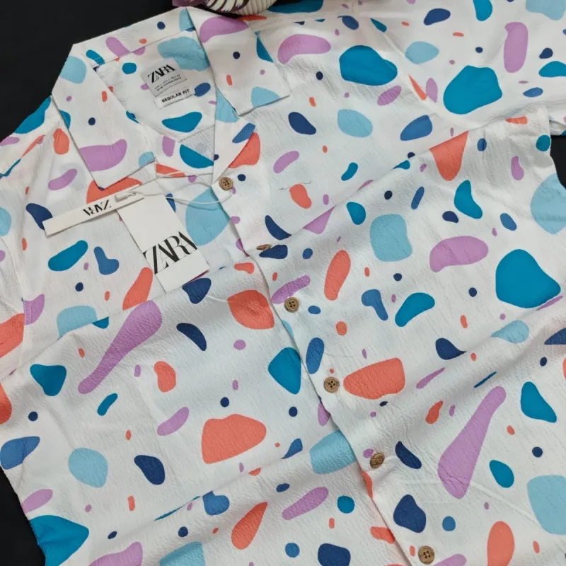 Zara Men's Cuban Collar Abstract Printed Half Sleeve Shirt Wholesale Bangladesh