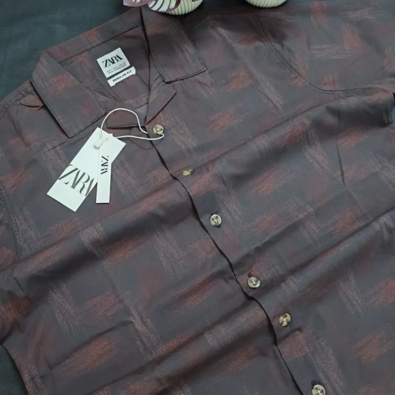Zara Men's Cuban Collar Abstract Printed Half Sleeve Shirt Wholesale Bangladesh
