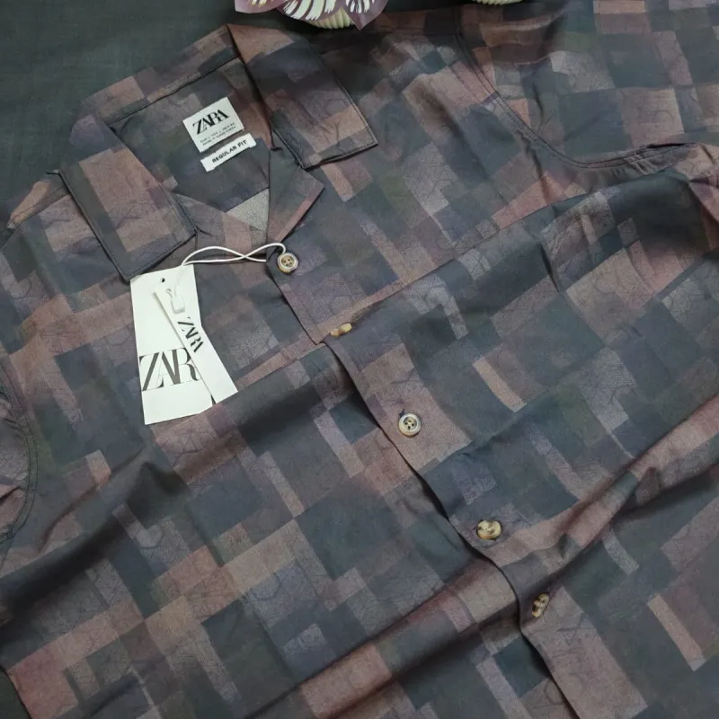 Zara Men's Cuban Collar Abstract Printed Half Sleeve Shirt Wholesale Bangladesh