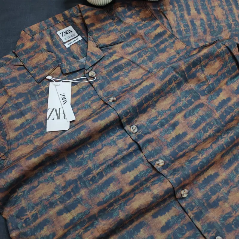 Zara Men's Cuban Collar Abstract Printed Half Sleeve Shirt Wholesale Bangladesh