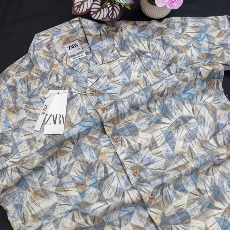 Zara Men's Cuban Collar Abstract Printed Half Sleeve Shirt Wholesale Bangladesh