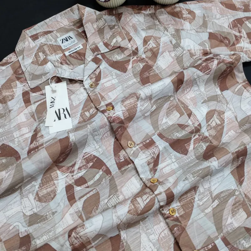 Zara Men's Cuban Collar Abstract Printed Half Sleeve Shirt Wholesale Bangladesh