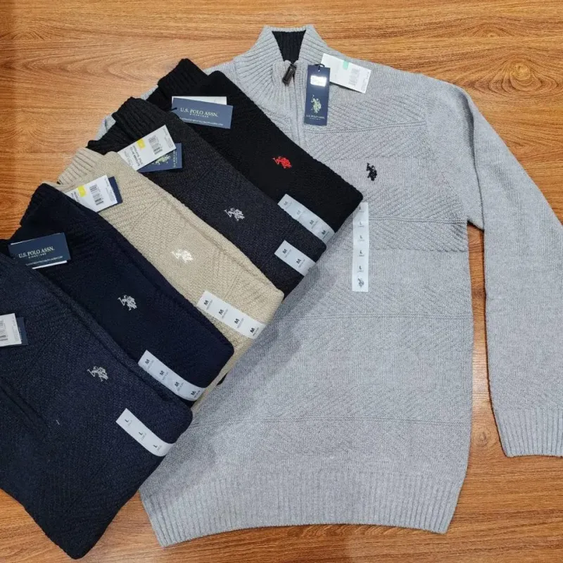 Men's 5-Gauge Cotton Half-Zip Sweater (Style BGUF355348) — 26,000 Pcs Surplus Stock — Wholesale Bangladesh