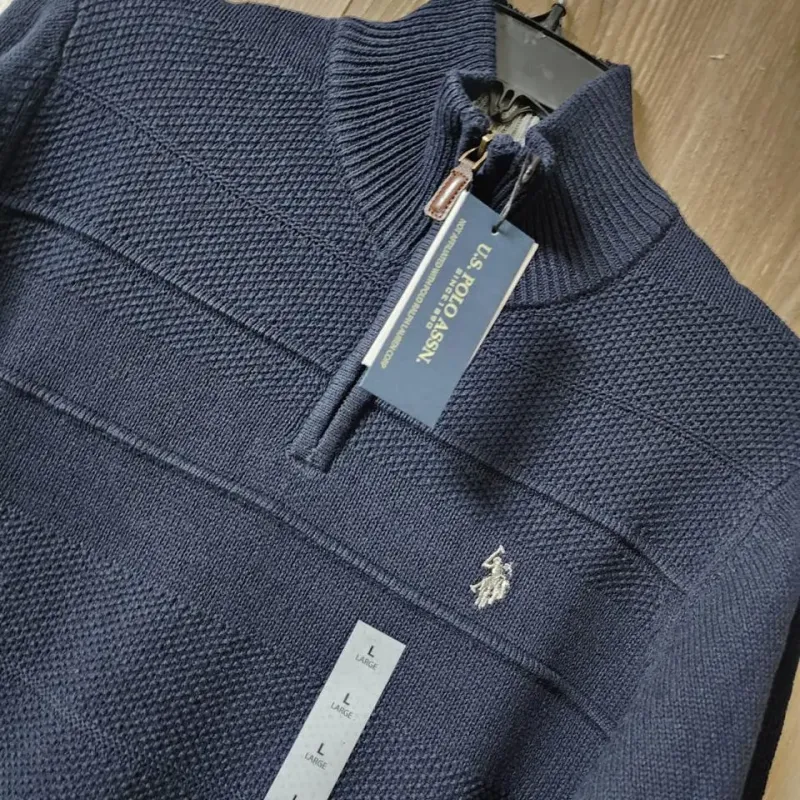 Men's 5-Gauge Cotton Half-Zip Sweater (Style BGUF355404) — 28,000 Pcs Surplus Stock — Wholesale Bangladesh