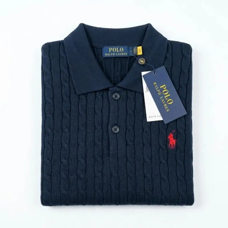 Men's Premium Knitted Cable Polo Shirt (Old Money Style, 100% Cotton Jacquard) — Wholesale Bangladesh