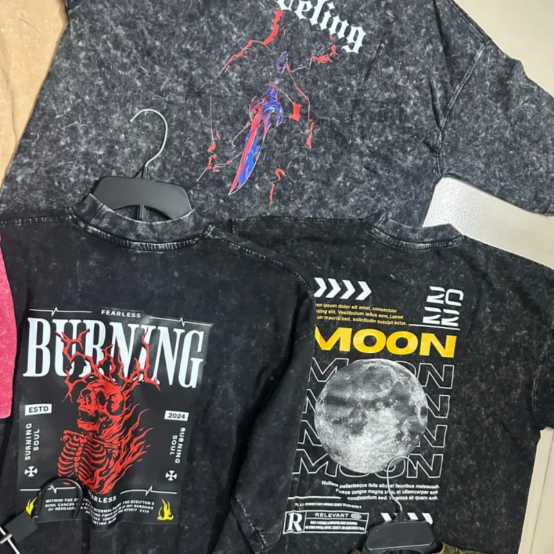 Mens Acid Wash Drop Shoulder Mixed Printed T-Shirt Wholesale Bangladesh