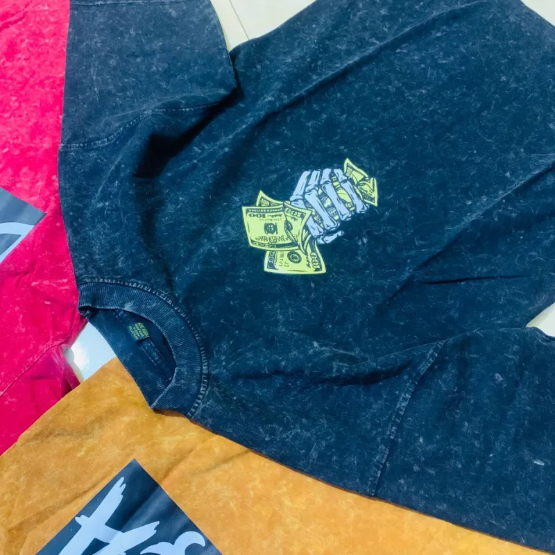 Mens Acid Wash Mixed Design Drop Shoulder T-Shirt Wholesale Bangladesh