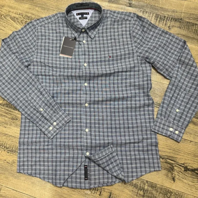 Tommy Hilfiger Men’s Premium Stylish Ramie Cotton Check Long Sleeve Shirt Wholesale Bangladesh