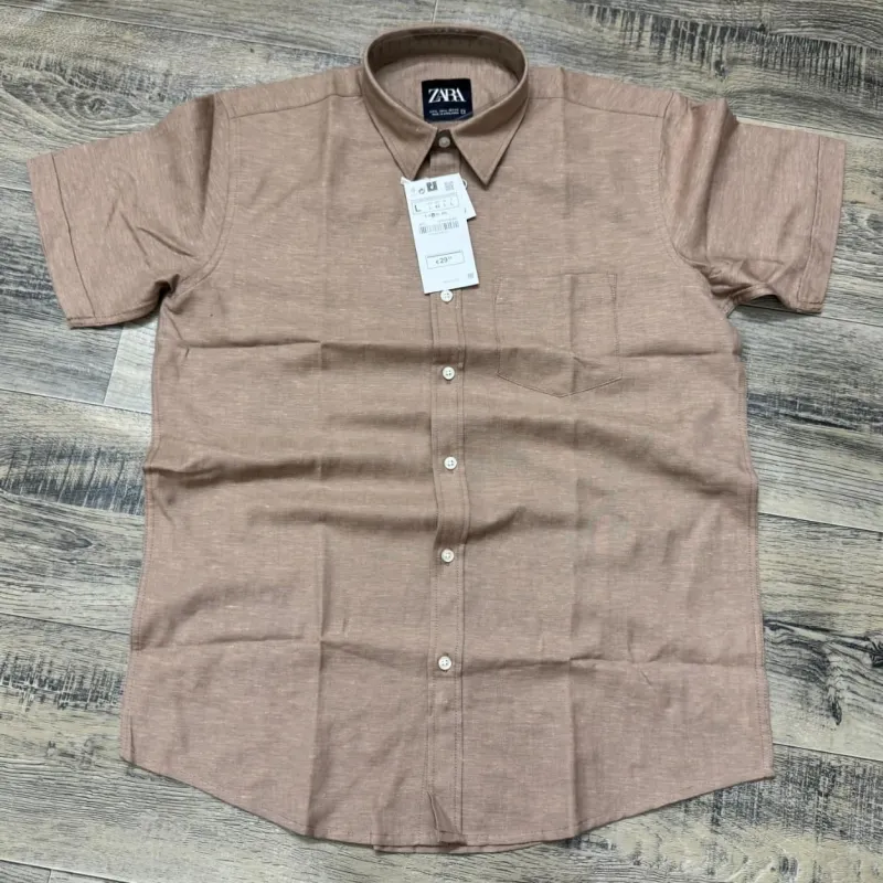 Zara Men’s Premium Stylish Ramie Cotton Solid Short Sleeve Shirt Wholesale Bangladesh