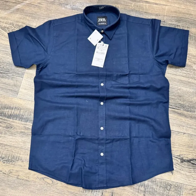 Zara Men’s Premium Stylish Ramie Cotton Solid Short Sleeve Shirt Wholesale Bangladesh