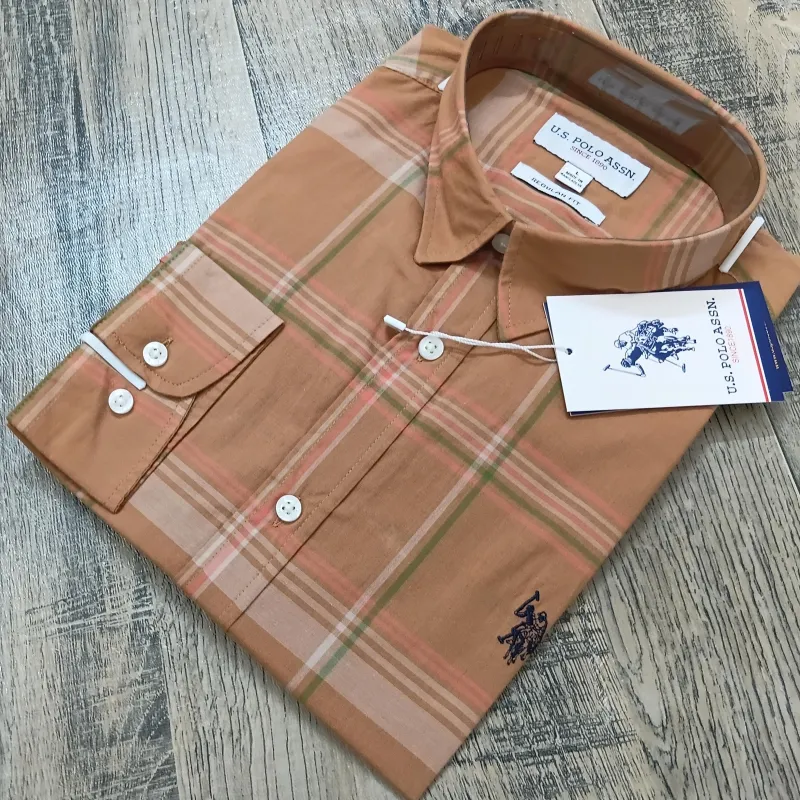 US Polo Men’s Premium Stylish Cotton Check Long Sleeve Shirt Wholesale Bangladesh