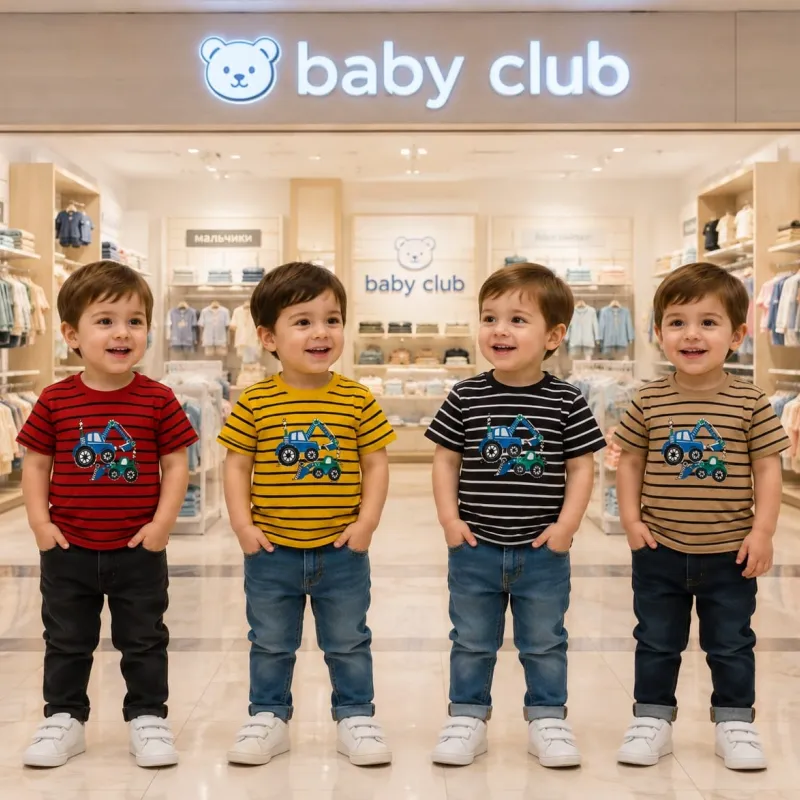 Baby Club Baby Boys Premium Step Print T-Shirt Short Sleeve Wholesale Bangladesh