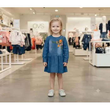 Girls Premium Quality Denim Frock Long Sleeve Wholesale Bangladesh