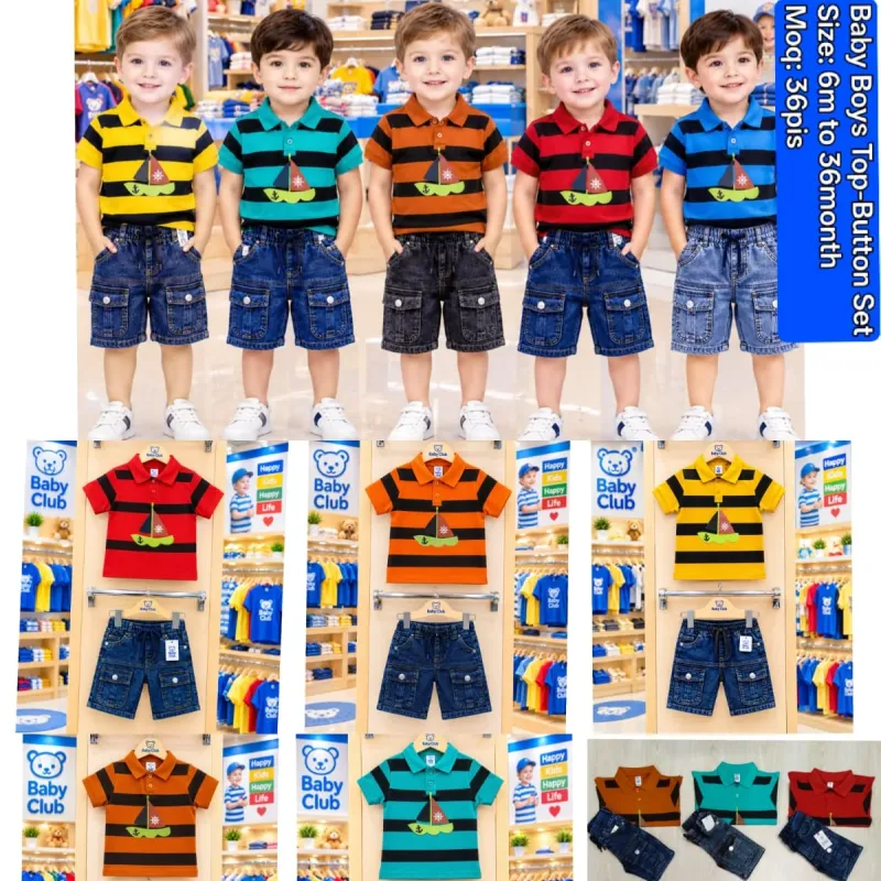 Baby Boys' Premium P.K Polo & Denim Shorts Set (6-36 Months) — Wholesale Bangladesh