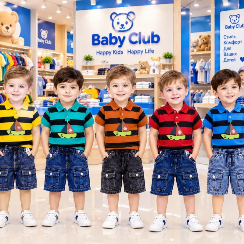 Baby Boys' Premium P.K Polo & Denim Shorts Set (6-36 Months) — Wholesale Bangladesh