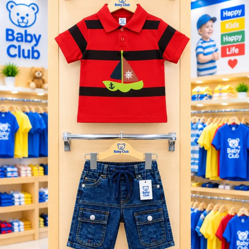 Baby Boys' Premium P.K Polo & Denim Shorts Set (6-36 Months) — Wholesale Bangladesh