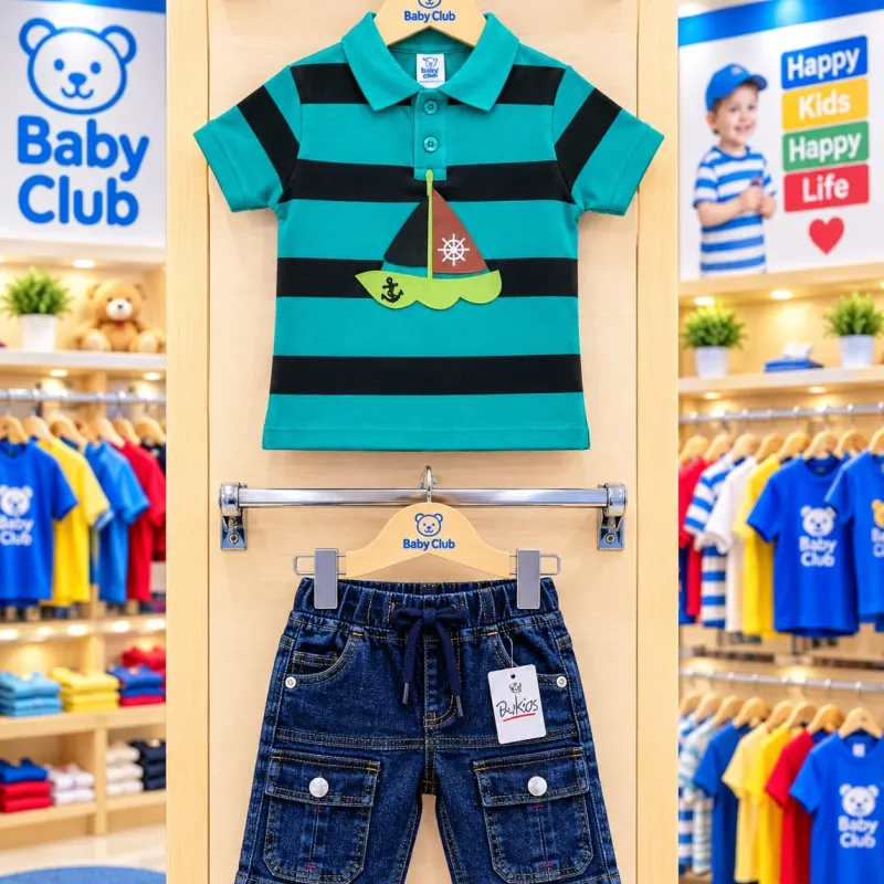 Baby Boys' Premium P.K Polo & Denim Shorts Set (6-36 Months) — Wholesale Bangladesh