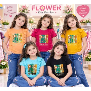 Girls' Premium Cotton Design Short-Sleeve T-Shirt (2-8 Years) — Wholesale Bangladesh