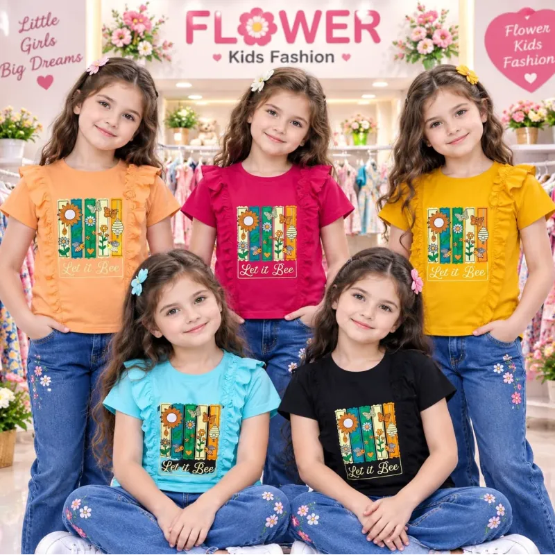 Girls' Premium Cotton Design Short-Sleeve T-Shirt (2-8 Years) — Wholesale Bangladesh