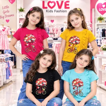 Girls' Premium Cotton Design Short-Sleeve T-Shirt (2-8 Years) — Wholesale Bangladesh