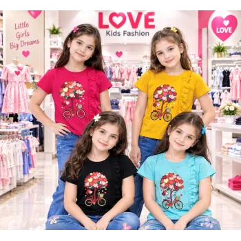 Girls' Premium Cotton Design Short-Sleeve T-Shirt (2-8 Years) — Wholesale Bangladesh